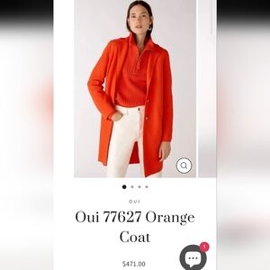 NWOT OUI PINCIANA Orange Virgin New Wool Coat Size 4us